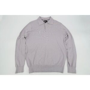 The‎ Commons Knit Polo Sweater Mens Medium Gray Cotton Cashmere Blend Pullover